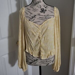 BP Yellow Floral Blouse with Long Sleeves